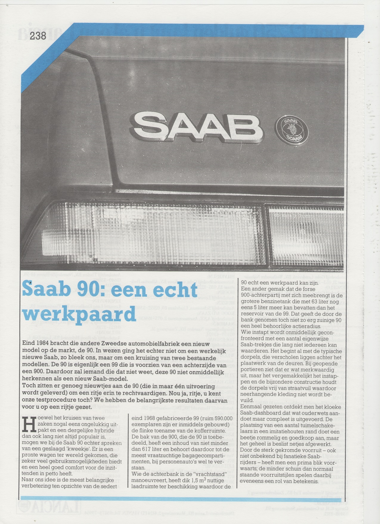 ANWB Autokampioen Jaarboek 1985 (1)Thumb Pers over de Saab 90 - ANWB Autokampioen Jaarboek 1985