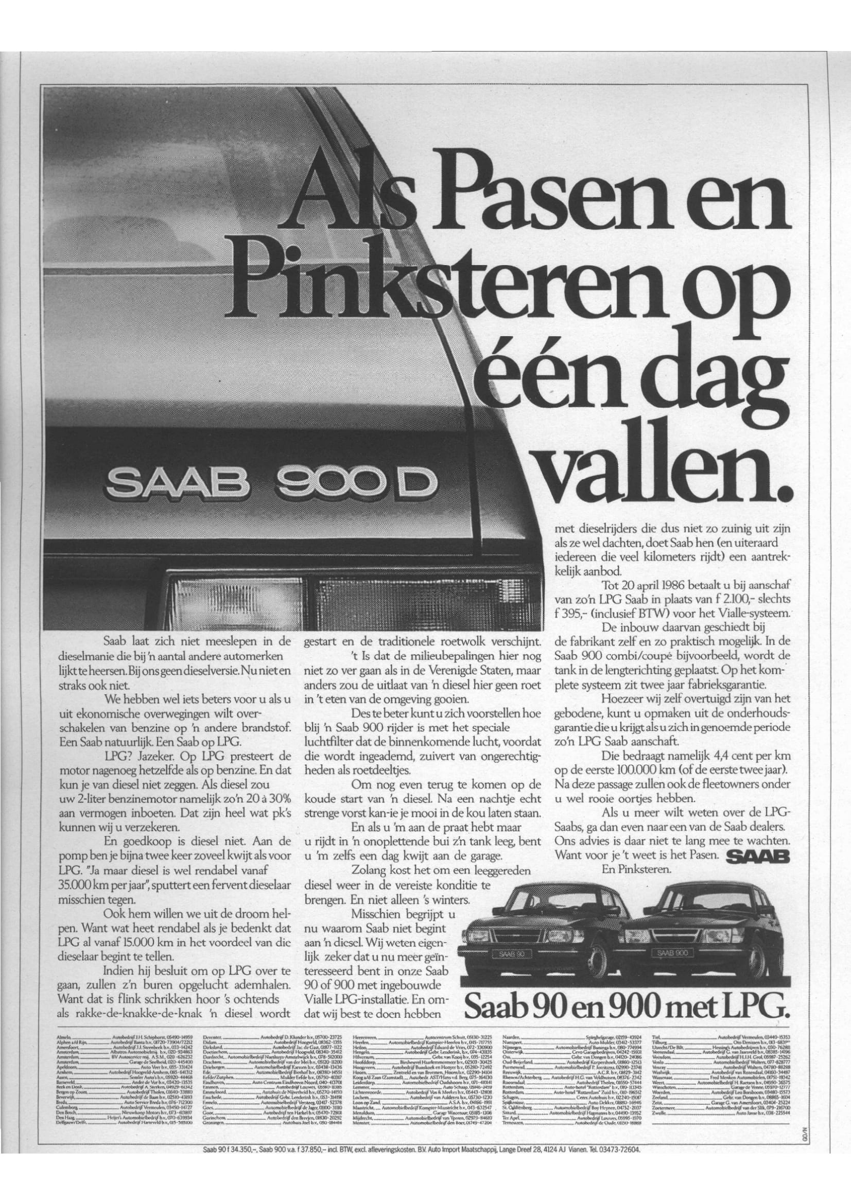 Advertentie 90 en 900 LPG 1986-1 Pers van Saab zelf - Advertentie 90 en 900 LPG 1986