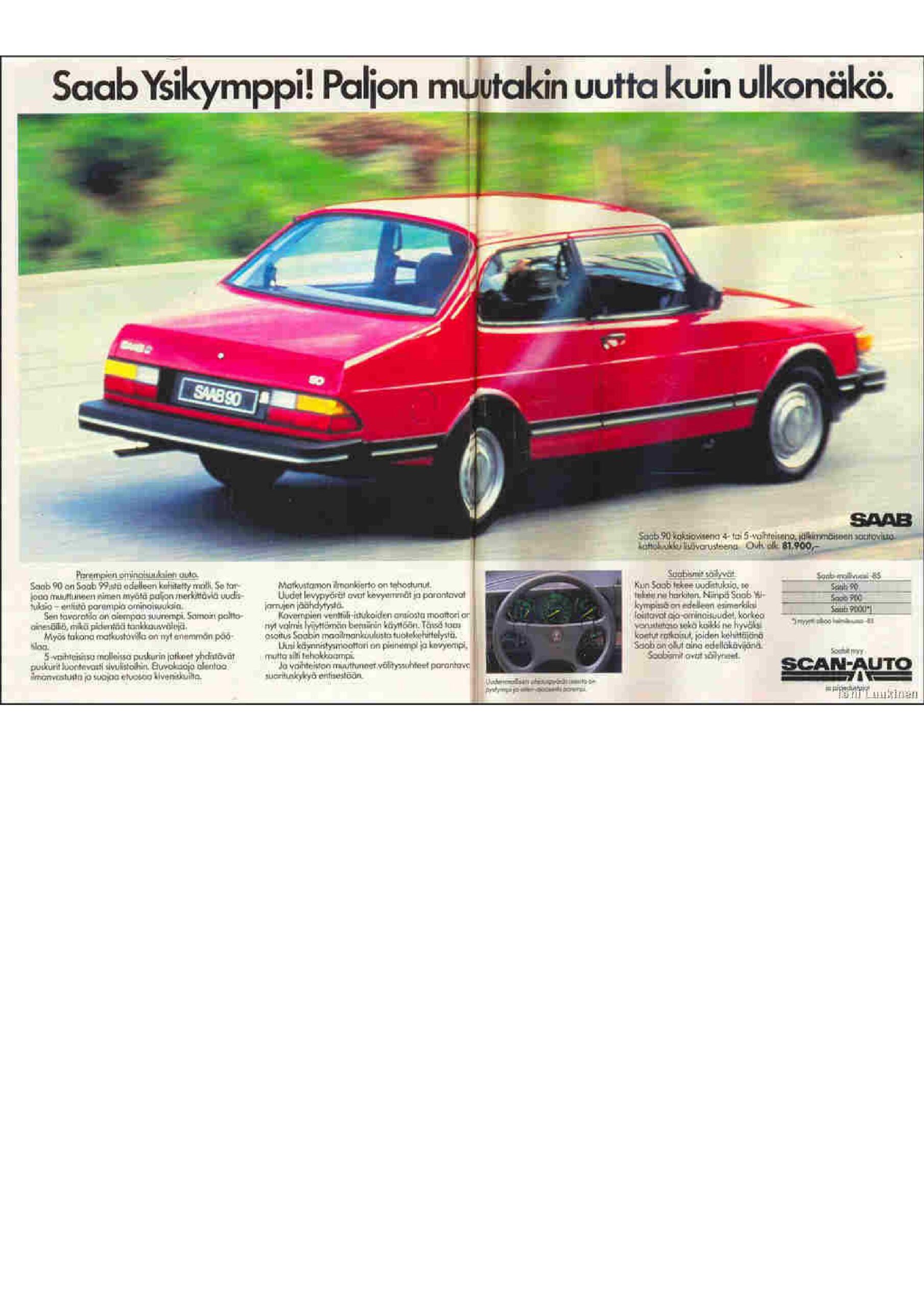 Advertentie MY85 Finland Pers van Saab zelf - Advertentie MY85 Finland