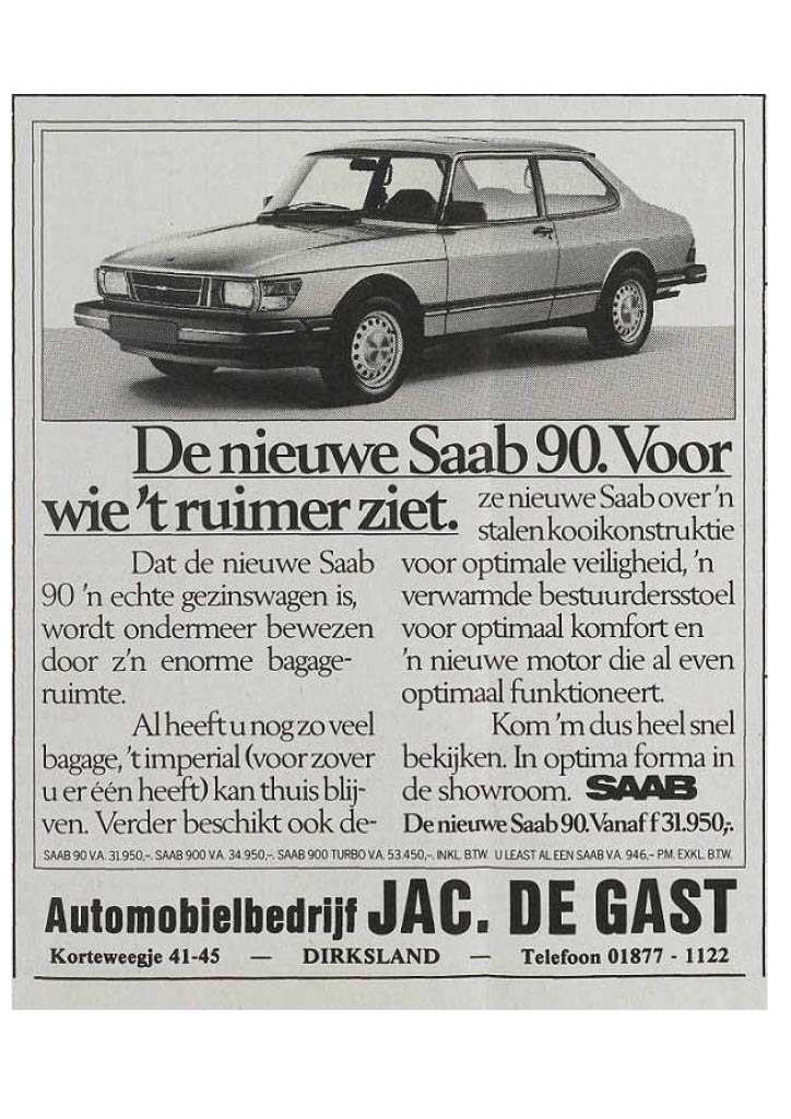 Advertentie Ruimer MY85-1 Pers van Saab zelf - Advertentie Ruimer MY85